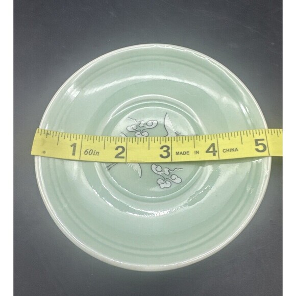 VTG Korean Celadon Soft Green Glaze Flying Crane Tea Cup Set Service For 2 - Picture 4 of 16